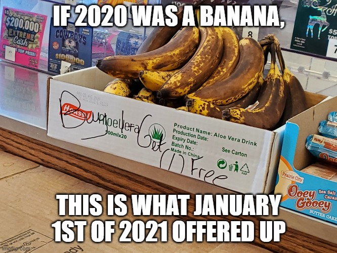 2021 is just the buy one get one free of 2020 | IF 2020 WAS A BANANA, THIS IS WHAT JANUARY 1ST OF 2021 OFFERED UP | image tagged in brown bananas,free,rotten,2020,2021 | made w/ Imgflip meme maker