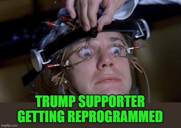 Katie Couric actually said that we need to be "deprogrammed". | TRUMP SUPPORTER GETTING REPROGRAMMED | image tagged in clockwork orange,katie couric,trump supporters,deprogramming | made w/ Imgflip meme maker