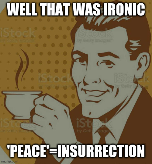 Mug Approval | WELL THAT WAS IRONIC 'PEACE'=INSURRECTION | image tagged in mug approval | made w/ Imgflip meme maker