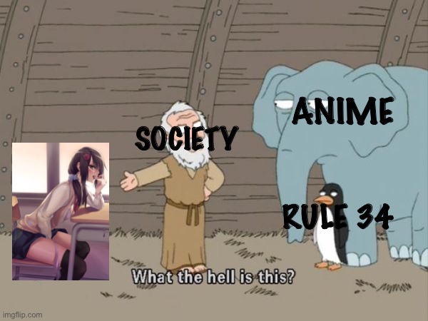 Anime in a nutshell | ANIME; SOCIETY; RULE 34 | image tagged in what the hell is this,anime,rule 34,hentai,society | made w/ Imgflip meme maker