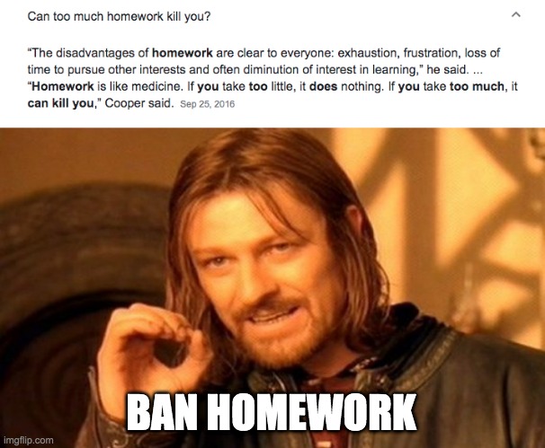 petition to ban homework (upvote if you agree) | BAN HOMEWORK | image tagged in memes,one does not simply | made w/ Imgflip meme maker