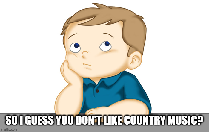 Thinking boy | SO I GUESS YOU DON'T LIKE COUNTRY MUSIC? | image tagged in thinking boy | made w/ Imgflip meme maker