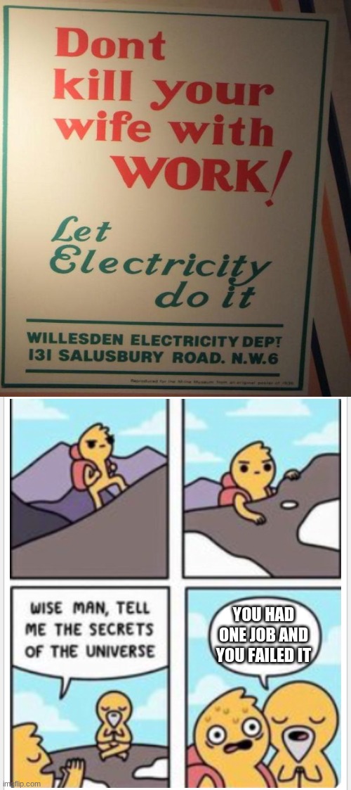 YOU HAD ONE JOB AND YOU FAILED IT | image tagged in secrets of the universe | made w/ Imgflip meme maker