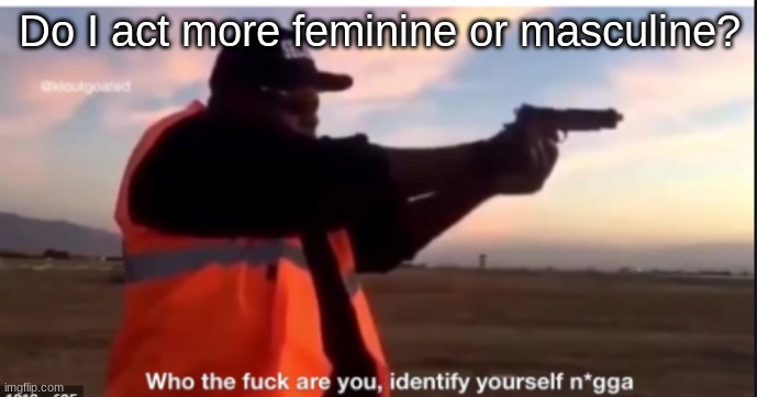 identify yourself | Do I act more feminine or masculine? | image tagged in identify yourself | made w/ Imgflip meme maker