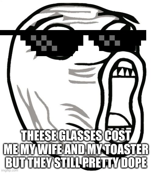 LOL Guy |  THEESE GLASSES COST ME MY WIFE AND MY TOASTER BUT THEY STILL PRETTY DOPE | image tagged in memes,lol guy | made w/ Imgflip meme maker