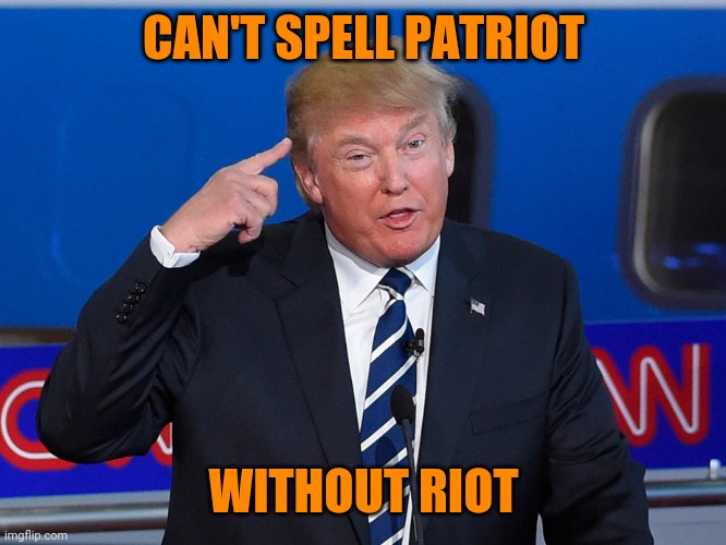 Donald Trump Roll Safe | CAN'T SPELL PATRIOT; WITHOUT RIOT | image tagged in donald trump roll safe | made w/ Imgflip meme maker