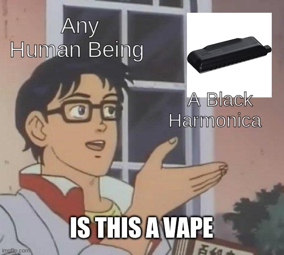 M E M E | Any Human Being; A Black Harmonica; IS THIS A VAPE | image tagged in memes,is this a pigeon | made w/ Imgflip meme maker