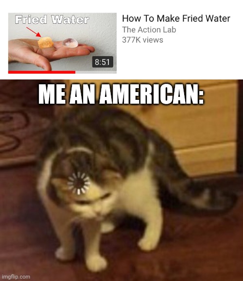 wut | ME AN AMERICAN: | image tagged in loading cat,youtube | made w/ Imgflip meme maker