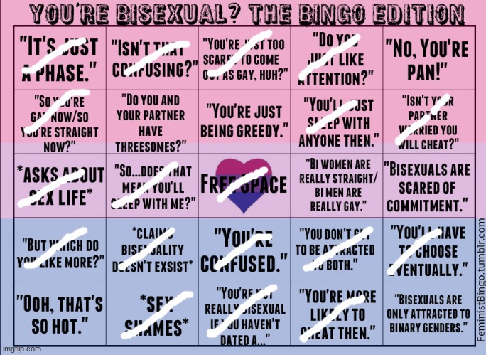 ;-; | image tagged in bisexual bingo | made w/ Imgflip meme maker