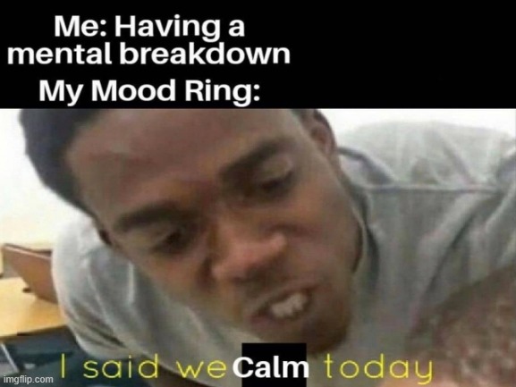 We calm today | image tagged in we calm today,meme,funny,mood ring | made w/ Imgflip meme maker