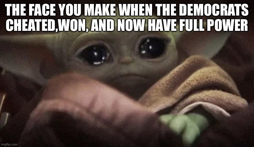 Dems cheated | THE FACE YOU MAKE WHEN THE DEMOCRATS CHEATED,WON, AND NOW HAVE FULL POWER | image tagged in sad baby yoda | made w/ Imgflip meme maker