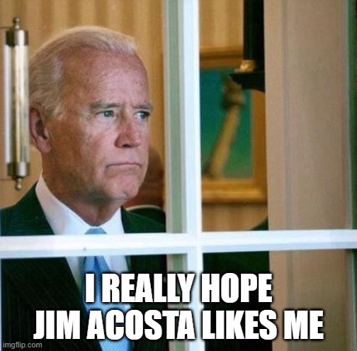 Sad Joe Biden | I REALLY HOPE JIM ACOSTA LIKES ME | image tagged in sad joe biden,joe biden,jim acosta,president,inauguration | made w/ Imgflip meme maker