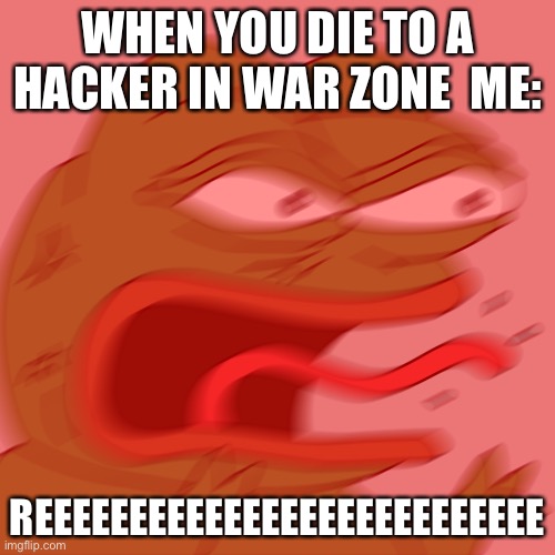 Rage Pepe | WHEN YOU DIE TO A HACKER IN WAR ZONE  ME:; REEEEEEEEEEEEEEEEEEEEEEEEEEE | image tagged in rage pepe | made w/ Imgflip meme maker