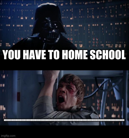 sry if this is a repost :/ | YOU HAVE TO HOME SCHOOL; NOOOOOOOOOOOOOOOOOOOOOOOOOOOOOOOOOOOOOOOOOOOOOOOOOOOOOOOOOOOOOOOOOOOOOOOOOOOOOOOOOOOOOOOOOOOOOO | image tagged in memes,star wars no,school | made w/ Imgflip meme maker