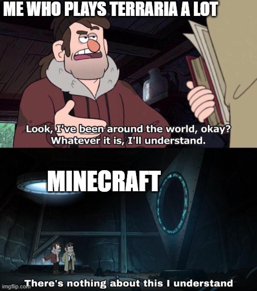 tru tho | ME WHO PLAYS TERRARIA A LOT; MINECRAFT | image tagged in there is nothing about this i understand | made w/ Imgflip meme maker