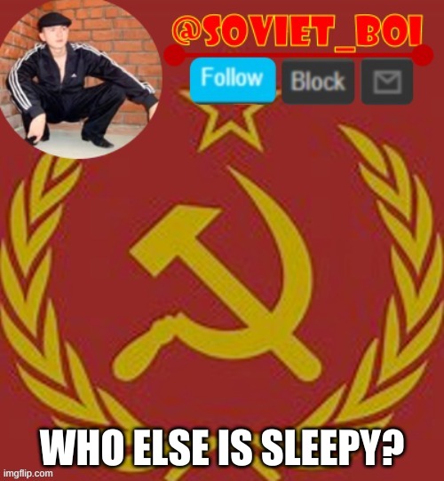 soviet boi | WHO ELSE IS SLEEPY? | image tagged in soviet boi | made w/ Imgflip meme maker