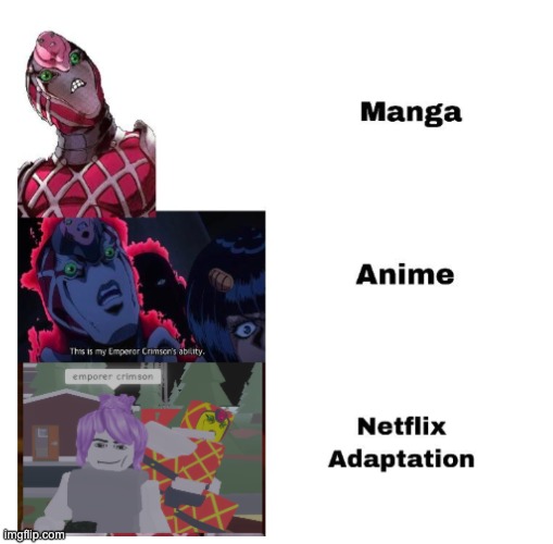 king crimson pov | image tagged in roblox,jojo's bizarre adventure,manga anime netflix adaption | made w/ Imgflip meme maker