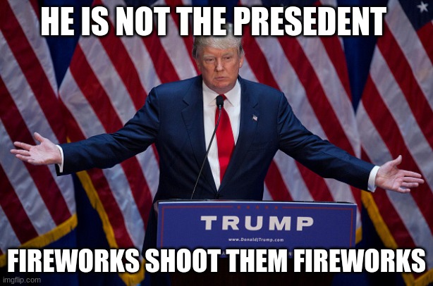 Donald Trump | HE IS NOT THE PRESEDENT; FIREWORKS SHOOT THEM FIREWORKS | image tagged in donald trump | made w/ Imgflip meme maker