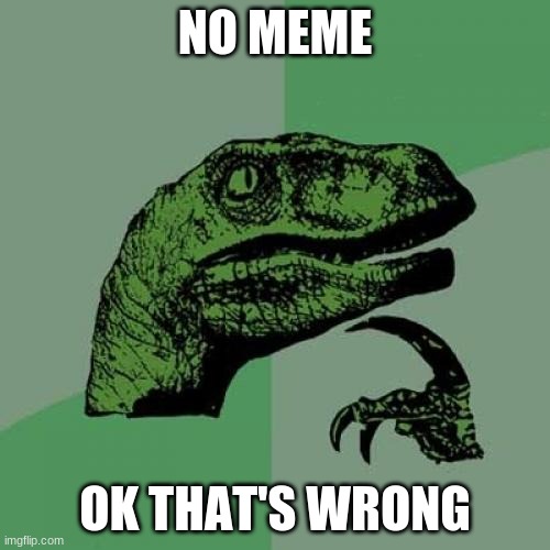 no meme | NO MEME; OK THAT'S WRONG | image tagged in memes,philosoraptor | made w/ Imgflip meme maker