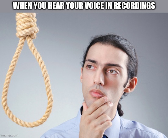 noose | WHEN YOU HEAR YOUR VOICE IN RECORDINGS | image tagged in noose | made w/ Imgflip meme maker