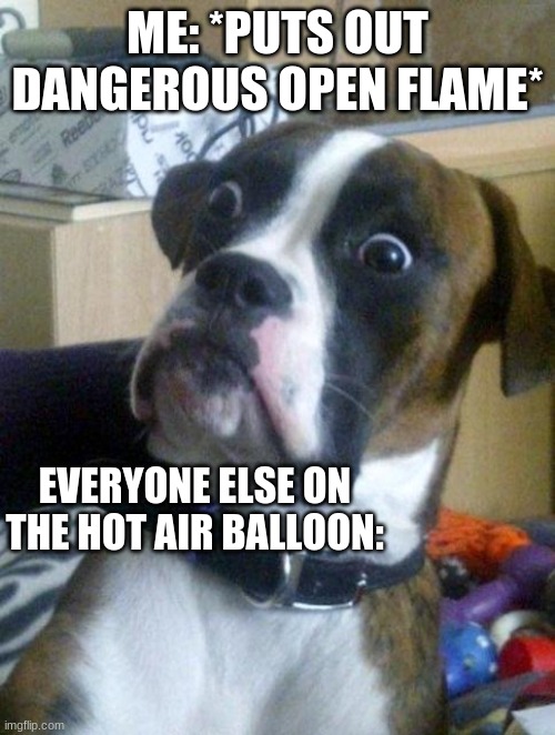 Trust issues....   :( | ME: *PUTS OUT DANGEROUS OPEN FLAME*; EVERYONE ELSE ON THE HOT AIR BALLOON: | image tagged in suprised boxer,hot air balloon,everyone loses their minds | made w/ Imgflip meme maker