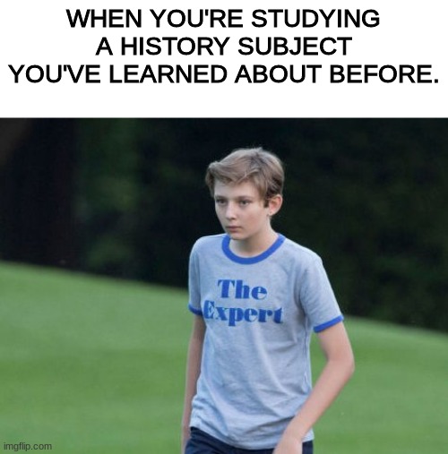 History | WHEN YOU'RE STUDYING A HISTORY SUBJECT YOU'VE LEARNED ABOUT BEFORE. | image tagged in the expert,funny memes,memes,funny,relatable,history | made w/ Imgflip meme maker