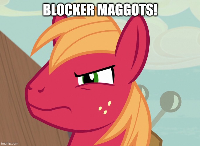 Jealousy Big Macintosh (MLP) | BLOCKER MAGGOTS! | image tagged in jealousy big macintosh mlp | made w/ Imgflip meme maker