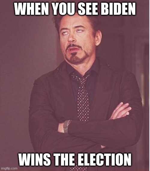 Face You Make Robert Downey Jr | WHEN YOU SEE BIDEN; WINS THE ELECTION | image tagged in memes,face you make robert downey jr | made w/ Imgflip meme maker