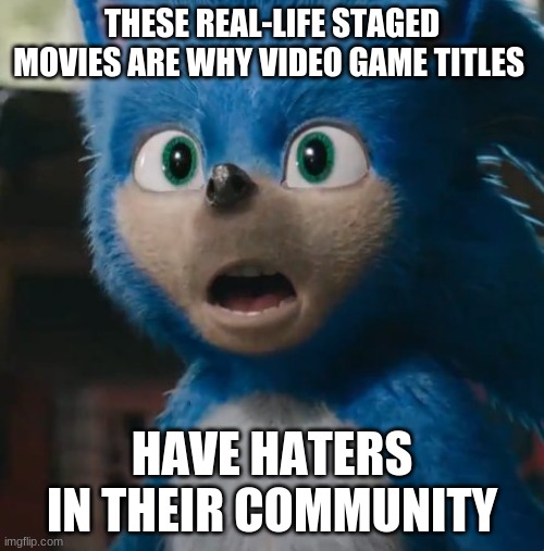 Sonic Movie | THESE REAL-LIFE STAGED MOVIES ARE WHY VIDEO GAME TITLES; HAVE HATERS IN THEIR COMMUNITY | image tagged in sonic movie | made w/ Imgflip meme maker