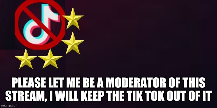 PLEASE LET ME BE A MODERATOR OF THIS STREAM, I WILL KEEP THE TIK TOK OUT OF IT | made w/ Imgflip meme maker