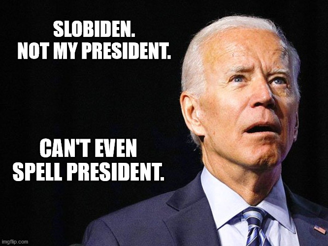 Joe Biden Confused | SLOBIDEN. NOT MY PRESIDENT. CAN'T EVEN SPELL PRESIDENT. | image tagged in joe biden confused | made w/ Imgflip meme maker