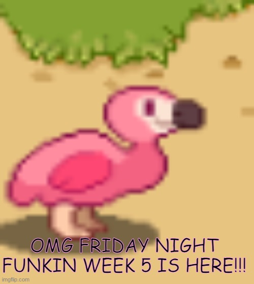 *procceds to skip spanish to play* | OMG FRIDAY NIGHT FUNKIN WEEK 5 IS HERE!!! | image tagged in clouds flamingo | made w/ Imgflip meme maker