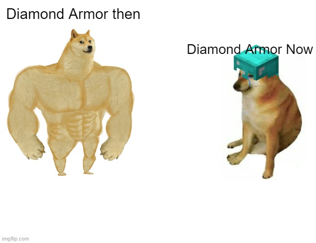 Damn Netherate Armor | Diamond Armor then; Diamond Armor Now | image tagged in memes,buff doge vs cheems | made w/ Imgflip meme maker