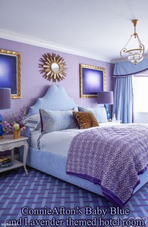 ConnieAfton’s Baby Blue and Lavender themed hotel room | ConnieAfton’s Baby Blue and Lavender themed hotel room | image tagged in hotel imgflip | made w/ Imgflip meme maker
