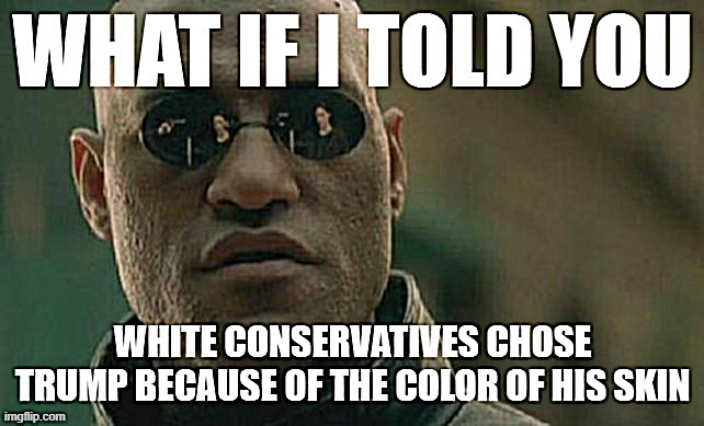 Trump's whiteness: The great unexamined racial issue of our time | image tagged in trump supporters,racism,racist,racists,trump is a moron,what if i told you | made w/ Imgflip meme maker