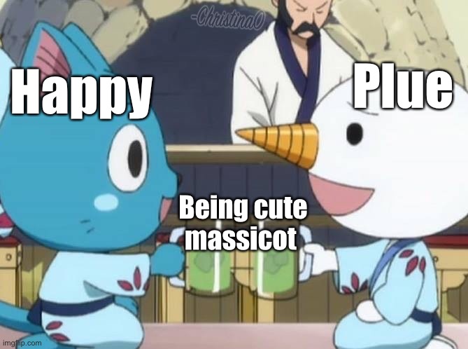 Happy and Plue | Happy; Plue; Being cute massicot | image tagged in plue,fairy tail,rave master,edens zero,happy fairy tail,fairy tail meme | made w/ Imgflip meme maker