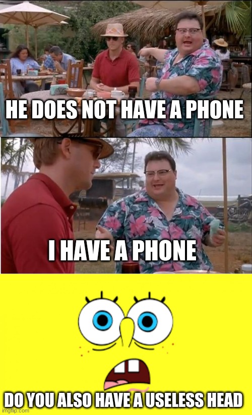 This is My first meme :D | HE DOES NOT HAVE A PHONE; I HAVE A PHONE; DO YOU ALSO HAVE A USELESS HEAD | image tagged in memes,see nobody cares | made w/ Imgflip meme maker