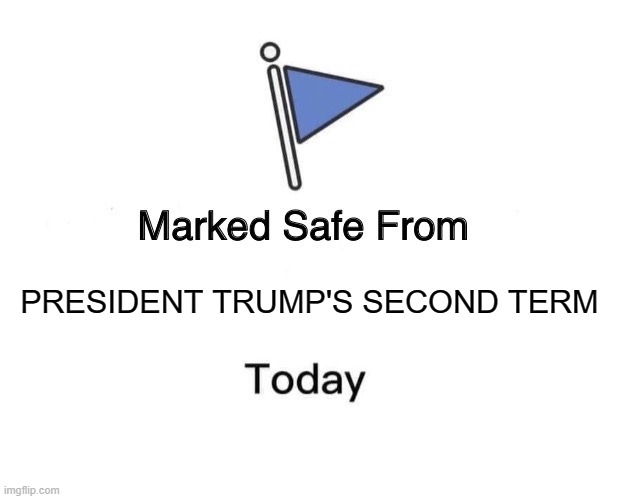 Marked Safe From Meme | PRESIDENT TRUMP'S SECOND TERM | image tagged in memes,marked safe from | made w/ Imgflip meme maker