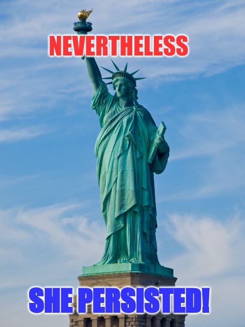 statue of liberty | NEVERTHELESS; SHE PERSISTED! | image tagged in statue of liberty | made w/ Imgflip meme maker