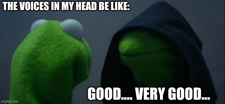 Evil Kermit | THE VOICES IN MY HEAD BE LIKE:; GOOD.... VERY GOOD... | image tagged in memes,evil kermit | made w/ Imgflip meme maker