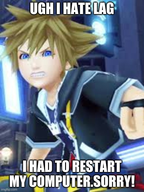 lost the hunger games | UGH I HATE LAG; I HAD TO RESTART MY COMPUTER.SORRY! | image tagged in sora angry | made w/ Imgflip meme maker