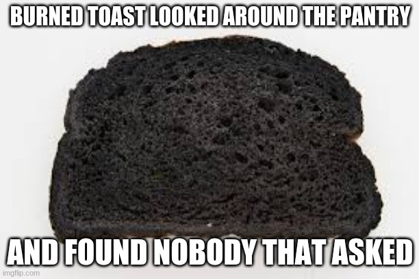 yeet | BURNED TOAST LOOKED AROUND THE PANTRY; AND FOUND NOBODY THAT ASKED | image tagged in toast | made w/ Imgflip meme maker