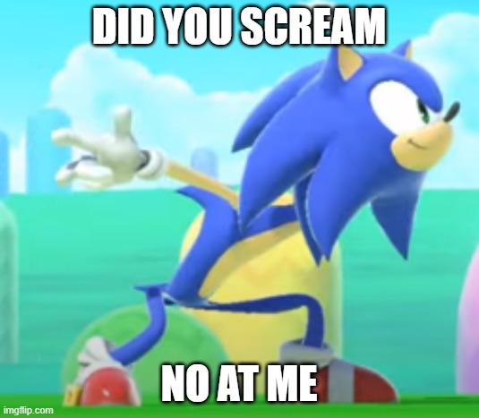 Angered Sonic | DID YOU SCREAM; NO AT ME | image tagged in sonic the hedgehog,super smash bros | made w/ Imgflip meme maker