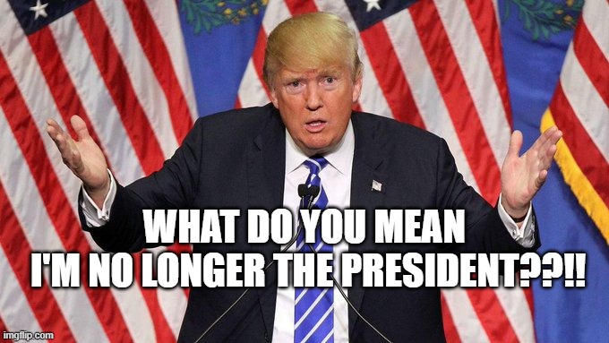 WHAT DO YOU MEAN 
I'M NO LONGER THE PRESIDENT??!! | image tagged in president trump | made w/ Imgflip meme maker