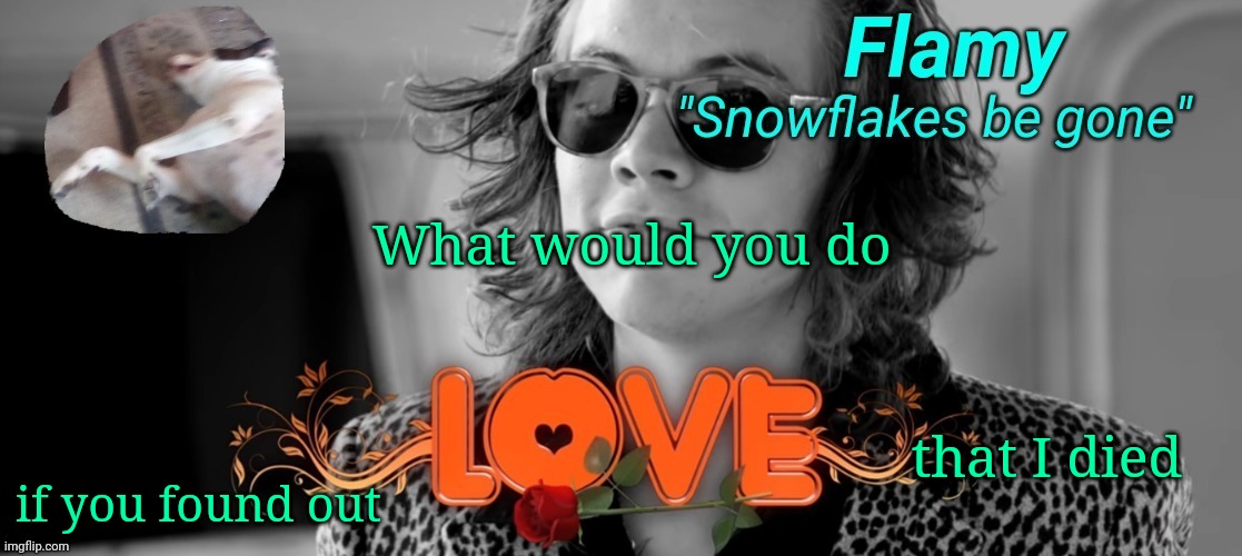Be happi | What would you do; that I died; if you found out | image tagged in flamy 1d announce 2 | made w/ Imgflip meme maker