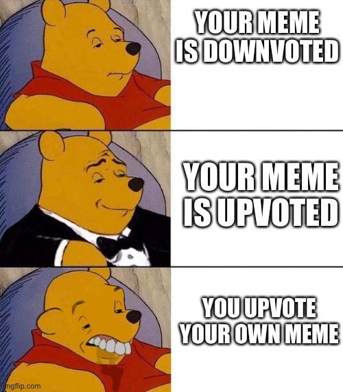 Never upvoted my own meme | YOUR MEME IS DOWNVOTED; YOUR MEME IS UPVOTED; YOU UPVOTE YOUR OWN MEME | image tagged in best better blurst,upvotes,imgflip | made w/ Imgflip meme maker