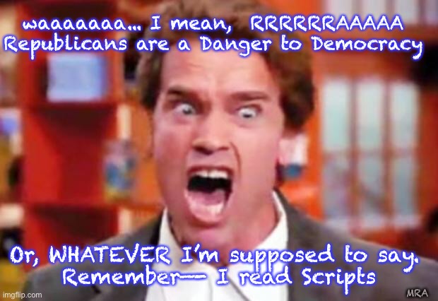 Get to the chopper | waaaaaaa... I mean,  RRRRRRAAAAA
Republicans are a Danger to Democracy; Or, WHATEVER I’m supposed to say. 
Remember—- I read Scripts; MRA | image tagged in get to the chopper | made w/ Imgflip meme maker