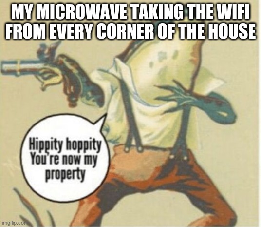 Hippity hoppity, you're now my property | MY MICROWAVE TAKING THE WIFI FROM EVERY CORNER OF THE HOUSE | image tagged in hippity hoppity you're now my property | made w/ Imgflip meme maker