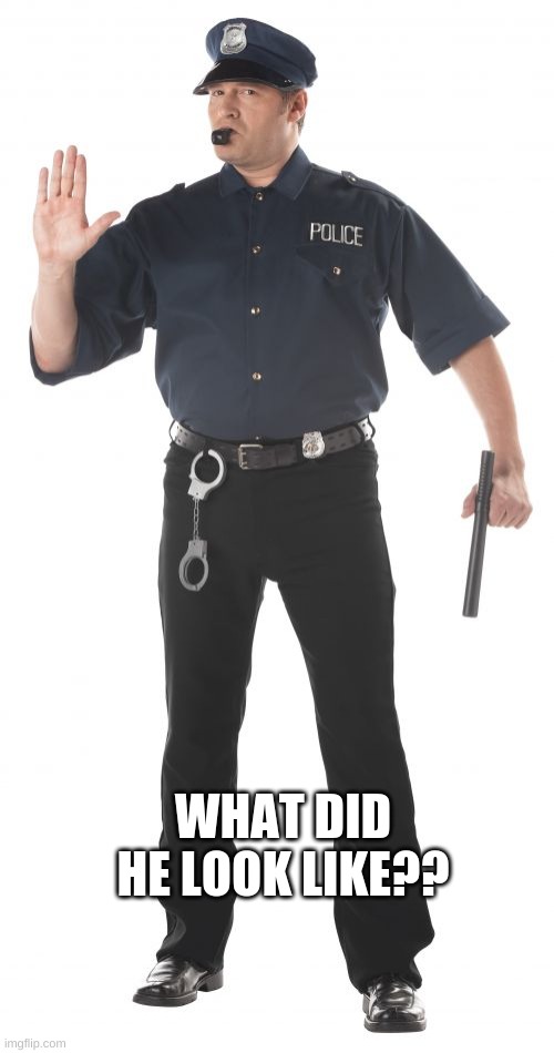 Stop Cop Meme | WHAT DID HE LOOK LIKE?? | image tagged in memes,stop cop | made w/ Imgflip meme maker