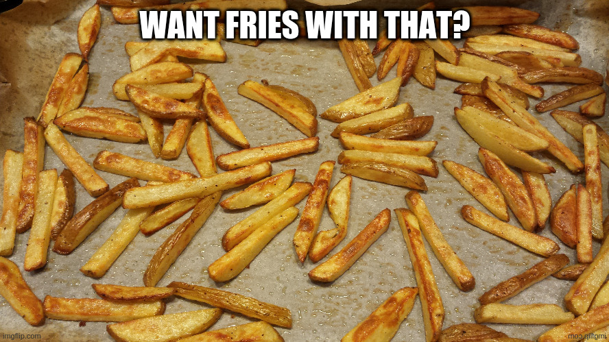 Fries | WANT FRIES WITH THAT? | image tagged in fries | made w/ Imgflip meme maker